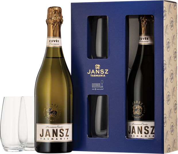Premium Cuvée and Two Riedel Stemless Sparkling Flutes